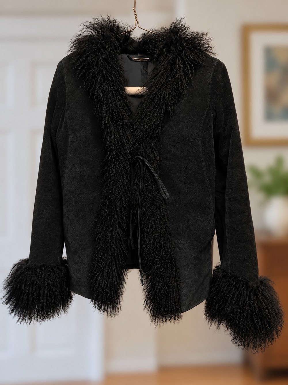 Suede Jacket With Mongolian Fur Trim